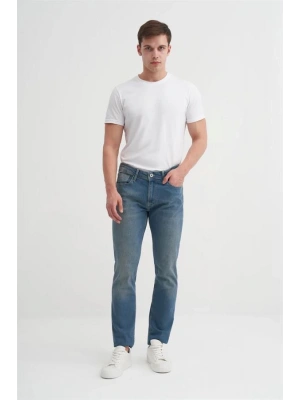 0704 Parker Normal Bel Dar Paça Slim Fit Erkek Kot Pantolon Mavi