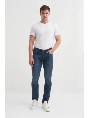 0756 Terry Boru Paça Normal Bel Slim Fit Erkek Kot Pantolon Lacivert