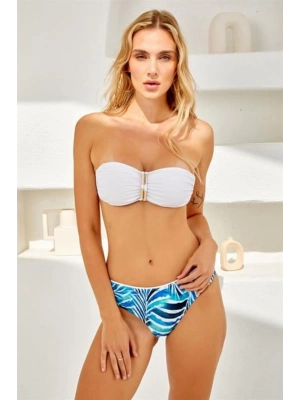 254217 Biye Detaylı Soft Straplez Bikini Takımı Mavi