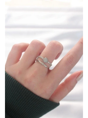 2li Görünümlü Topçuk Model Silver Renk Ayarlanabilir Yüzük