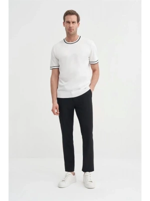 3013 Bisiklet Yaka Bel ve Kol Lastikli Triko Erkek T-Shirt BEYAZ