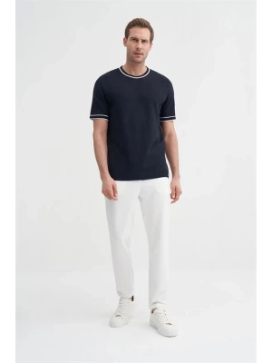 3013 Bisiklet Yaka Bel ve Kol Lastikli Triko Erkek T-Shirt LACİVERT