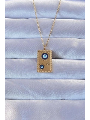 316L Altın Renk İşlemeli Nazarlı Vintage Kolye