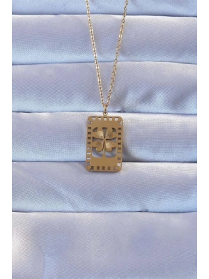 316L Altın Renk İşlemeli Yonca Model Vintage Kolye