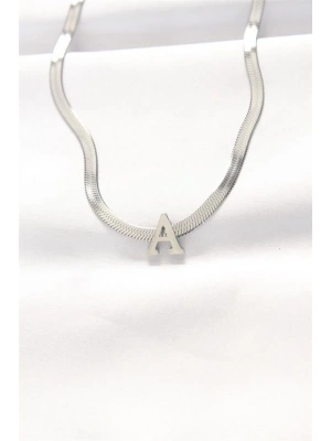 316L Çelik A Harfli Silver Renk İtalyan Zincirli Kolye