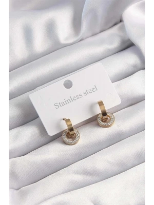 316L Çelik Altın Renk Zirkon Taşlı Halka Model Küpe