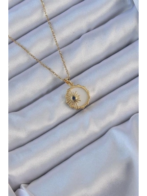 316L Çelik Altın Renk Zirkon Taşlı Mineli Kutup Yıldızı Kolye