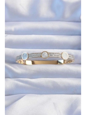 316L Çelik Altın Renk Zirkon Taşlı Sedefli Kelepçe