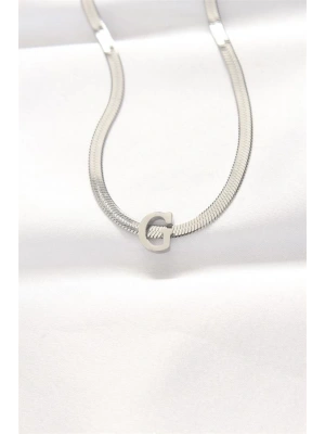 316L Çelik G Harfli Silver Renk İtalyan Zincirli Kolye