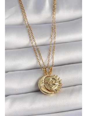 316L Çelik Gold Renk Ay Güneş Model Arkadaşlık Kadın Kolye