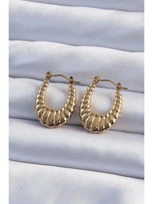 316L Çelik Gold Renk Bombeli Baklava Kesim Kadın Küpe