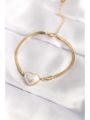 316L Çelik Gold Renk Bombeli Kalp Kadın Bileklik