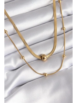 316L Çelik Gold Renk İtalyan Zincir Model Topçuk Detay Kadın Kolye