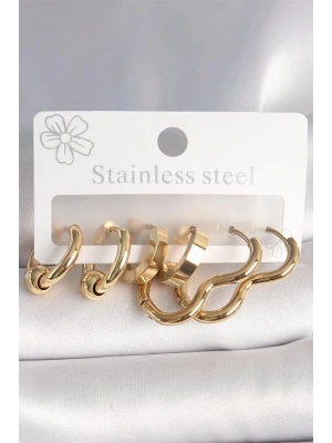 316L Çelik Gold Renk Kalp Halka Model Kadın Küpe Seti