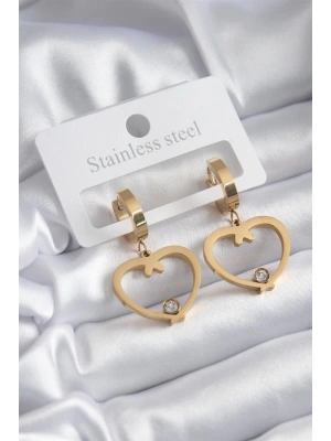 316L Çelik Gold Renk Kalp Model Zirkon Taş Detay Kadın Küpe