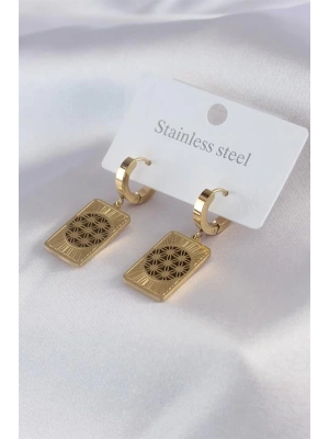 316L Çelik Gold Renk Lotus İşleme Kadın Küpe