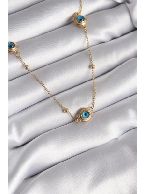 316L Çelik Gold Renk Nazar Boncuk Model Kadın Kolye