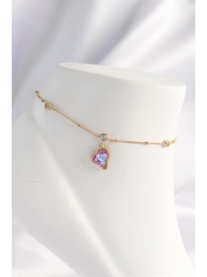 316L Çelik Gold Renk Renkli Zirkon Taşlı Kalp Halhal