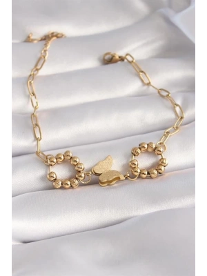 316L Çelik Gold Renk Simli Kelebek Figür Kadın Bileklik