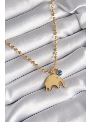316L Çelik Gold Renk Top Zincir Model Fil Figür Nazar Boncuk Detay Kadın Kolye