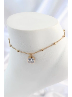 316L Çelik Gold Renk Topçuk Zincir Model Sallantı Kare Zirkon Taş Model Kadın Halhal