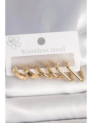 316L Çelik Gold Renk Üçgen Halka Model Kadın Küpe Seti