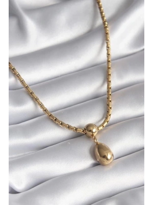 316L Çelik Gold Renk Yılan Sırtı Zincir Model Damla Sallantı Kadın Kolye