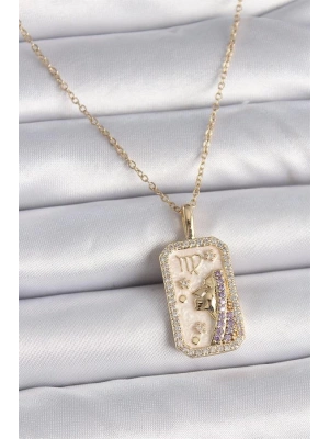 316L Çelik Gold Renk Zincir Başak Burcu Zirkon Taşlı Kadın Kolye