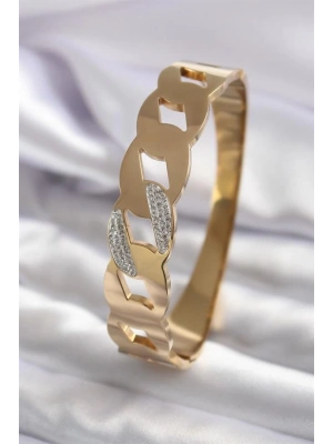 316L Çelik Gold Renk Zincir Model Zirkon Taş Detay Kadın Kelepçe