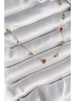 316L Çelik Gold Renk Zincir Renkli Doğaltaş Model Kadın Kolye