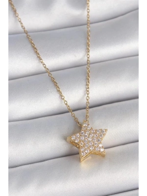 316L Çelik Gold Renk Zincir Zirkon Taşlı Yıldız Model Kadın Kolye