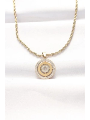 316L Çelik Gold Renk Zirkon Taşlı Burgu Zincirli Kolye