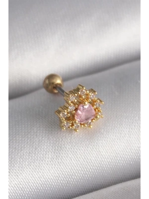 316L Çelik Gold Renk Zirkon Taşlı Kalp Tragus Piercing