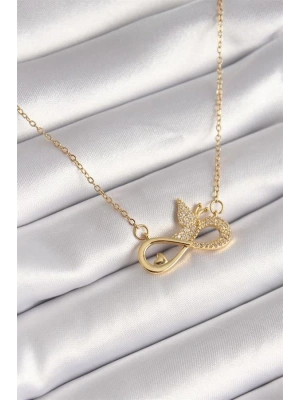 316L Çelik Gold Renk Zirkon Zincir Taşı Sonsuzluk Kelebek Model Kadın Kolye