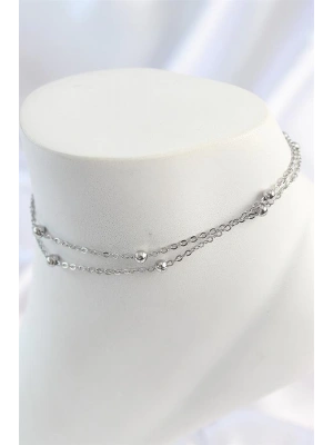 316L Çelik Gümüş Renk 2Li Topçuk Detay Zincir Model Kadın Halhal