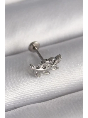 316L Çelik Gümüş Renk Dal Model Zirkon Taş Detaylı Tragus Piercing