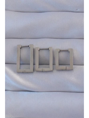 316L Çelik Gümüş Renk Dikdörtgen Küpe Seti