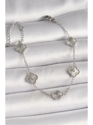 316L Çelik Gümüş Renk İşlemeli Baby Boy Yonca Model Kadın Bileklik