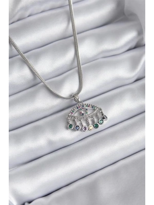 316L Çelik Gümüş Renk İtalyan Zincir Zirkon Taşlı Göz Figür Kadın Kolye