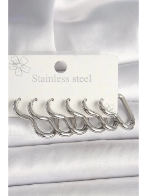 316L Çelik Gümüş Renk Kalp Model Kadın Küpe Seti