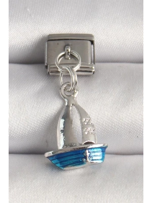 316L Çelik Gümüş Renk Mavi Yelkenli Model Nomination Charm