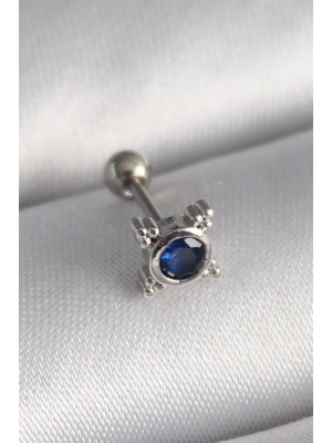 316L Çelik Gümüş Renk Mavi Zirkon Taşlı Tragus Piercing