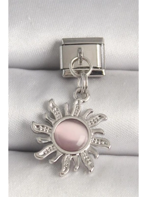 316L Çelik Gümüş Renk Pembe Mineli Güneş Model Nomination Charm