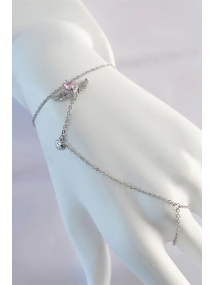 316L Çelik Gümüş Renk Pembe Zirkon Taşlı Kanatlı Kalp Model Şahmeran