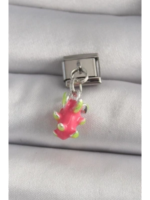 316L Çelik Gümüş Renk Sallantı Ejder Meyvesi Model Nomination Charm