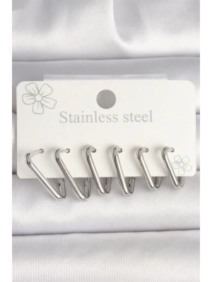 316L Çelik Gümüş Renk Üçgen Model Kadın Küpe Seti