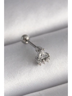 316L Çelik Gümüş Renk Üçgen Zirkon Taşlı Tragus Piercing