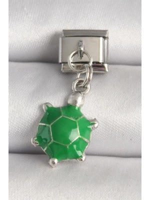 316L Çelik Gümüş Renk Yeşil Kaplumbağa Model Nomination Charm