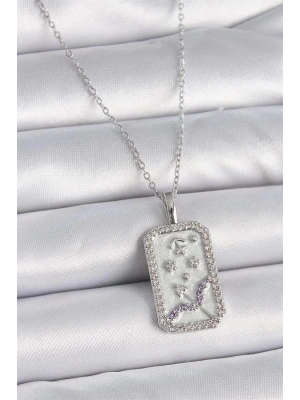 316L Çelik Gümüş Renk Zincir Yay Burcu Zirkon Taşlı Kadın Kolye