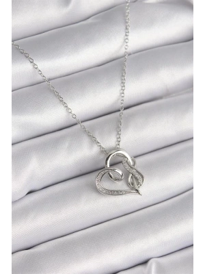 316L Çelik Gümüş Renk Zincir Zirkon Taş Detaylı Kalp Model Sonsuzluk Detay Kadın Kolye